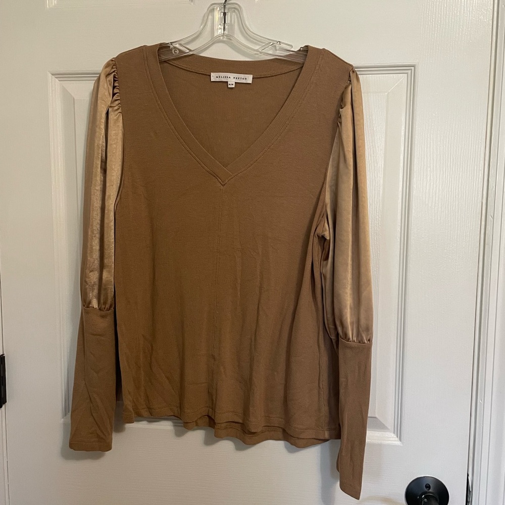 MELISSA NEPTON Tan Long Sleeve V-Neck Top